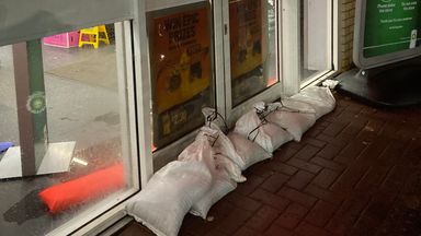 Sandbags outside a store at a BP petrol station in Glasgow. Pic: Prof Larissa Naylor